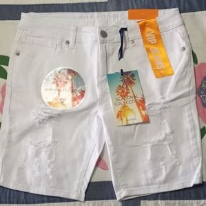 White Distressed VIP Shorts NWT Sz 15/16